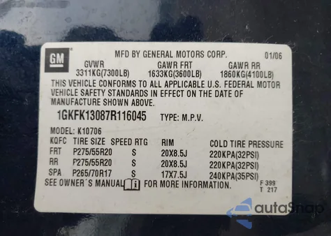 2007 GMC Yukon Slt z USA, uszkodzony, nr VIN 1GKFK13087R116045